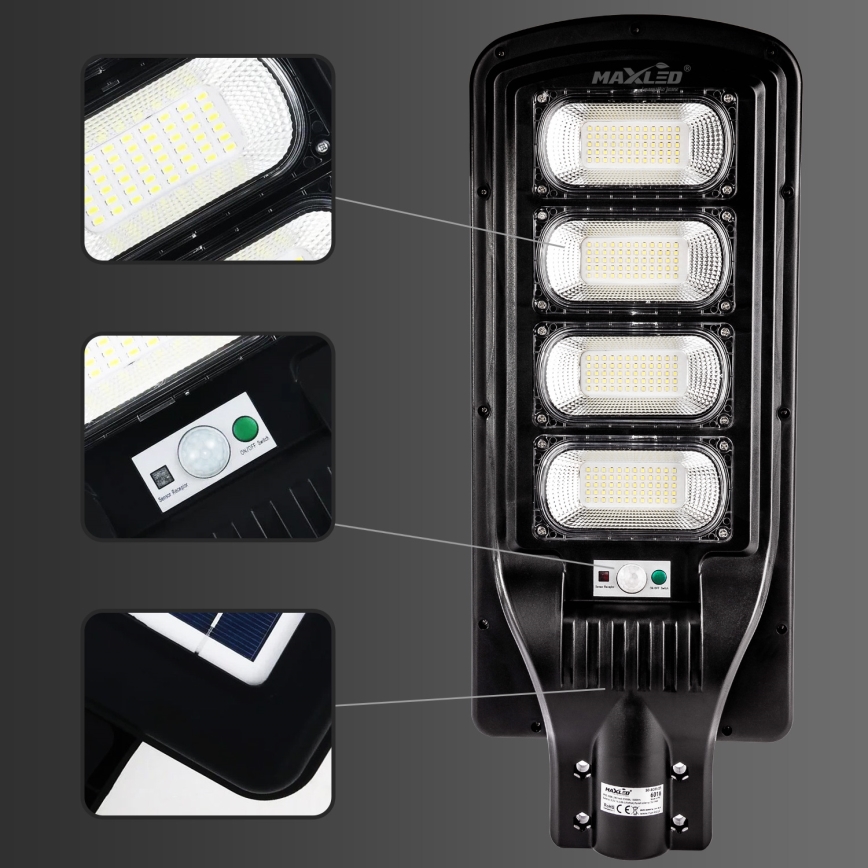 LED Dimbar gatubelysning med sensor LED/240W/6V 6500K IP65 svart + fjärrkontroll