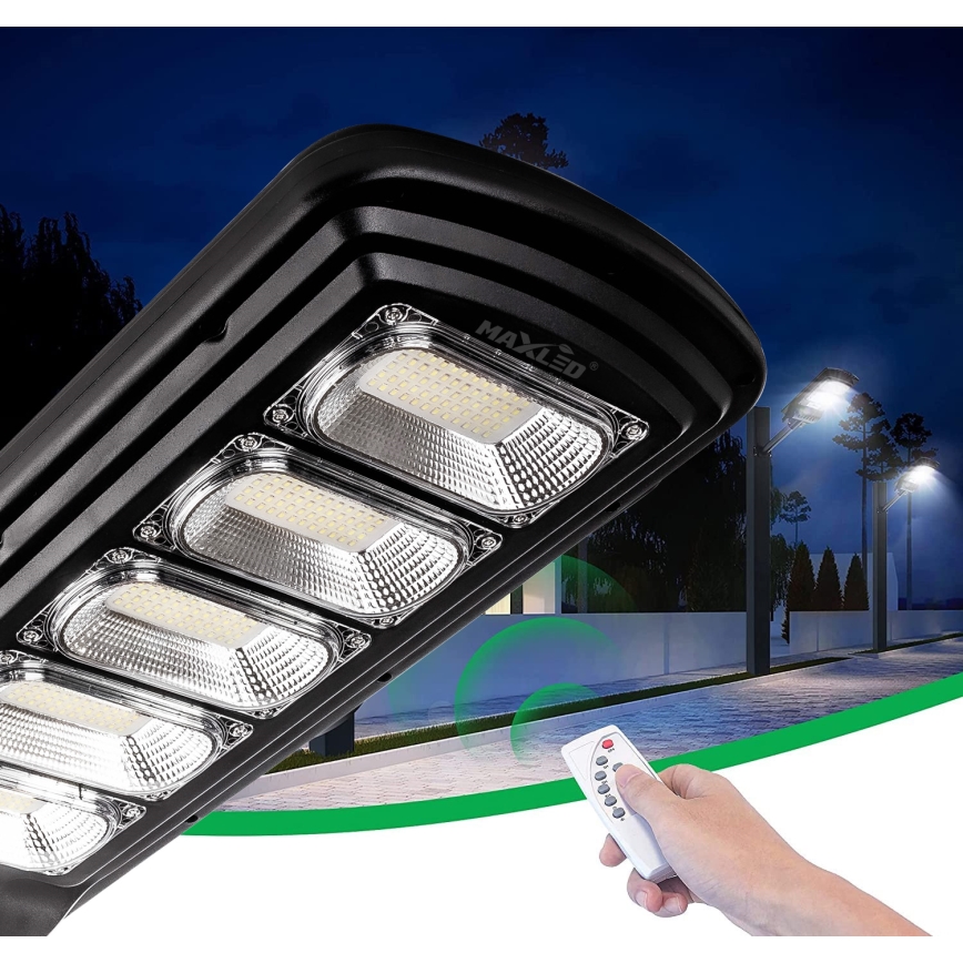 LED Dimbar gatubelysning med sensor LED/300W/6V 6500K IP65 svart + fjärrkontroll