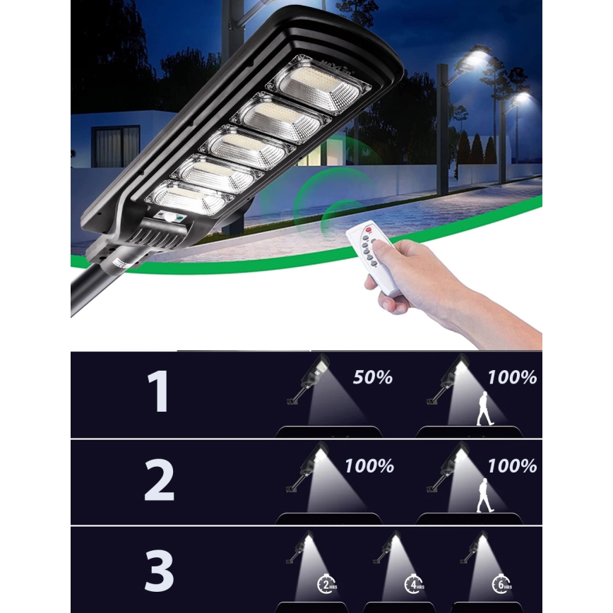 LED Dimbar gatubelysning med sensor LED/300W/6V 6500K IP65 svart + fjärrkontroll