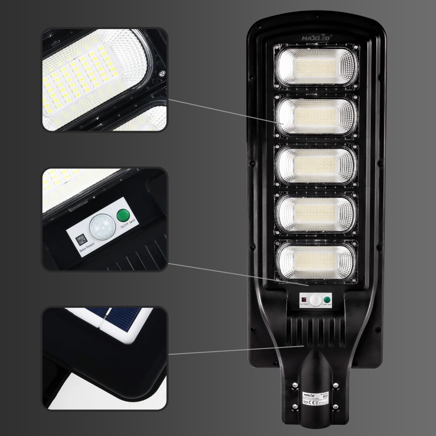 LED Dimbar gatubelysning med sensor LED/300W/6V 6500K IP65 svart + fjärrkontroll