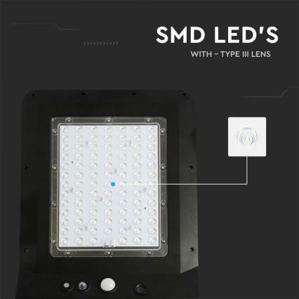 LED Solcellsgatulampa med sensor LED/40W/9,6V IP65 6000K 12000 mAh + fjärrkontroll