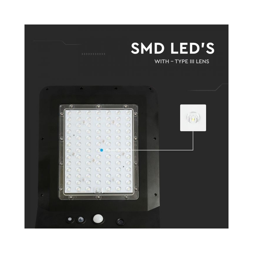 LED Solcellsgatulampa med sensor LED/40W/9,6V IP65 6000K 12000 mAh + fjärrkontroll