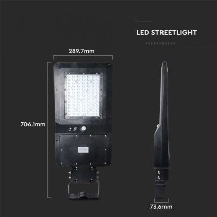 LED Solcellsgatulampa med sensor LED/40W/9,6V IP65 6000K 12000 mAh + fjärrkontroll