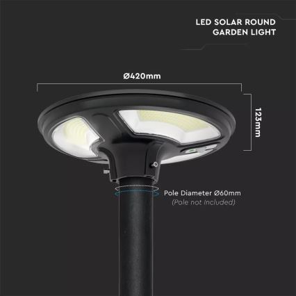 LED Solcellsgatulampa med sensor LED/7,5W/3,2V IP65 4000K 15000 mAh + fjärrkontroll