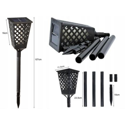 LED solcellslampa med sensor LED/0,6W/5,5V IP65 2000 mAh 107 cm svart