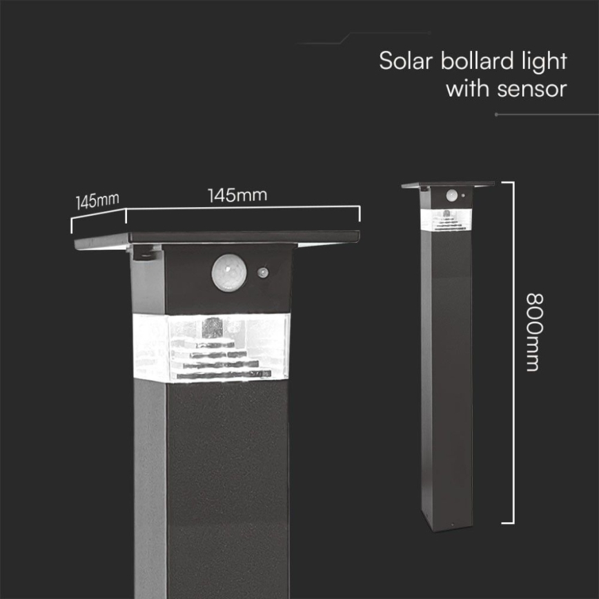LED solcellslampa med sensor LED/2,5W/3,7V IP54 3000K