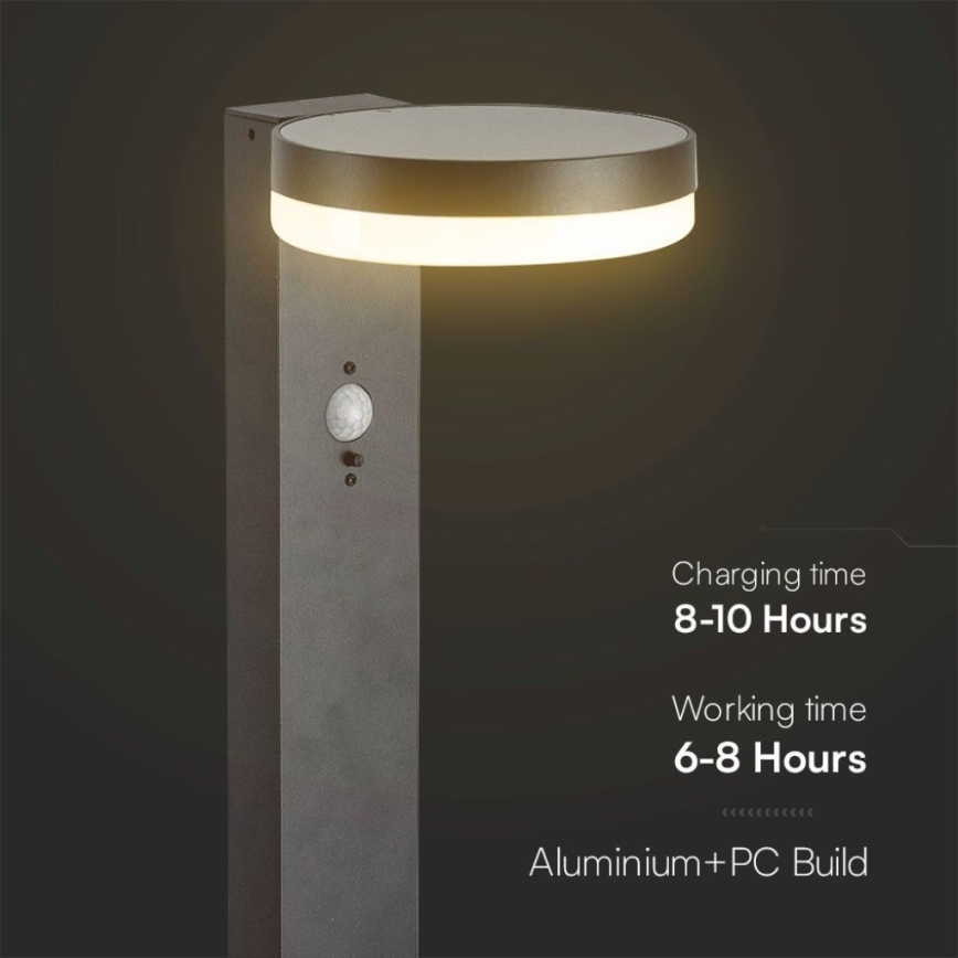 LED solcellslampa med sensor LED/2W/3,7V IP54 3000K rund svart
