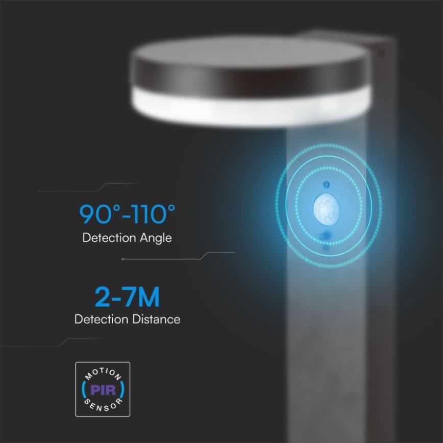 LED solcellslampa med sensor LED/2W/3,7V IP54 3000K rund svart