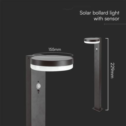 LED solcellslampa med sensor LED/2W/3,7V IP54 3000K rund svart
