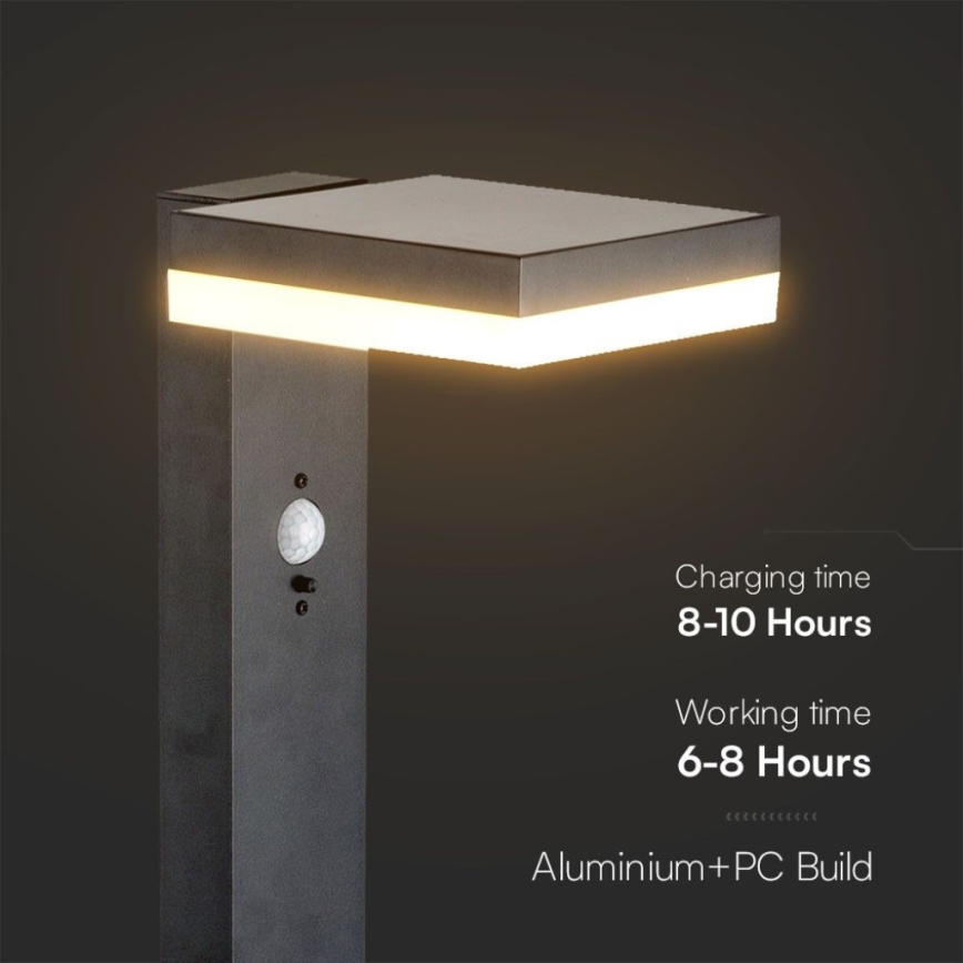 LED solcellslampa med sensor LED/2W/3,7V IP54 3000K vinklat svart