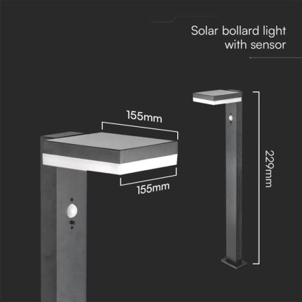 LED solcellslampa med sensor LED/2W/3,7V IP54 3000K vinklat svart