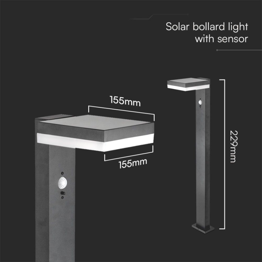 LED solcellslampa med sensor LED/2W/3,7V IP54 3000K vinklat svart