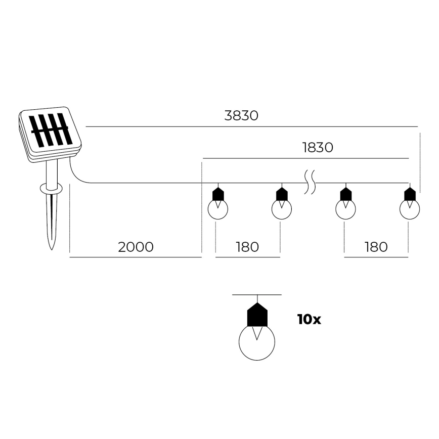 LED solcellsljusslinga 10xLED/0,12W/1,2V 1xAA IP44 6000K 300 mAh