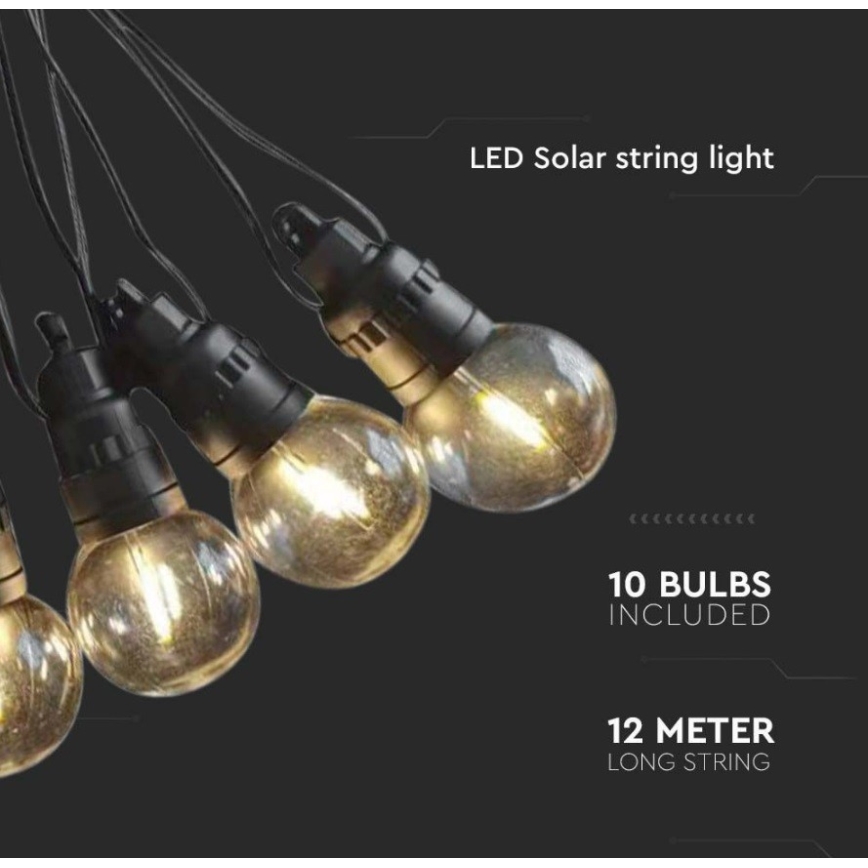 LED solcellsljusslinga 10xLED/0,5/4,5V 12 m 3000K IP44 + fjärrkontroll