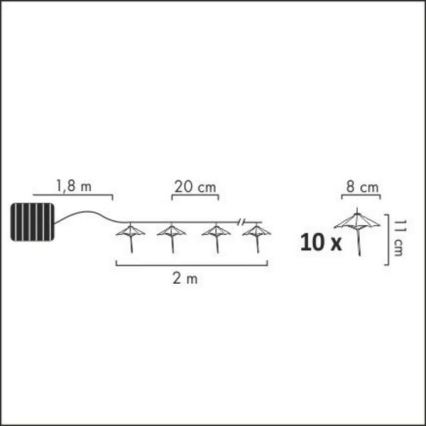 LED solcellsljusslinga 10xLED/1,2V 3,8 m IP44 deštníky