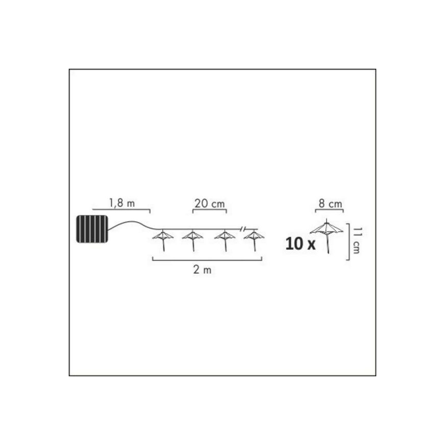 LED solcellsljusslinga 10xLED/1,2V 3,8 m IP44 deštníky