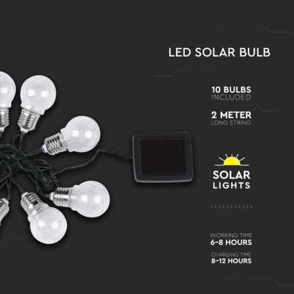 LED solcellsljusslinga 10xLED/1W/1,2V 2 m IP44 3000K