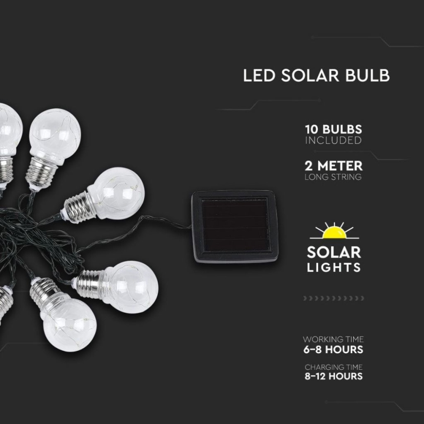 LED solcellsljusslinga 10xLED/1W/1,2V 2 m IP44 3000K