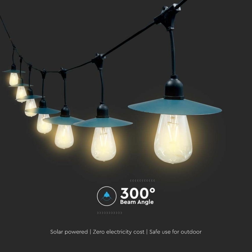 LED solcellsljusslinga 15xLED/0,2W/3,7V 15,6 m 3000K IP44 2400 mAh