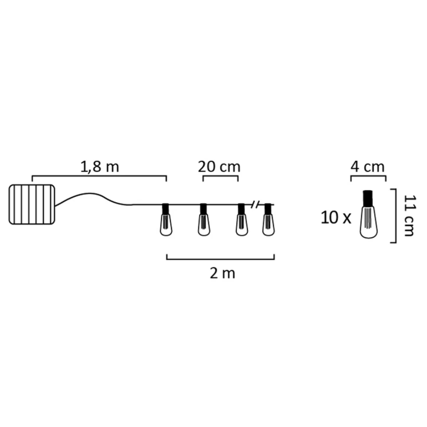LED solcellsljusslinga EDISON 10xLED/1,2V 3,8 m IP44