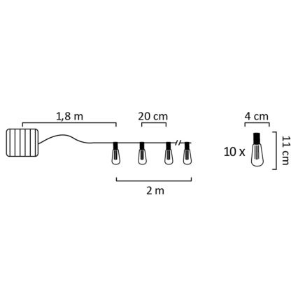 LED solcellsljusslinga EDISON 10xLED/1,2V 300 mAh 3,8 m IP44