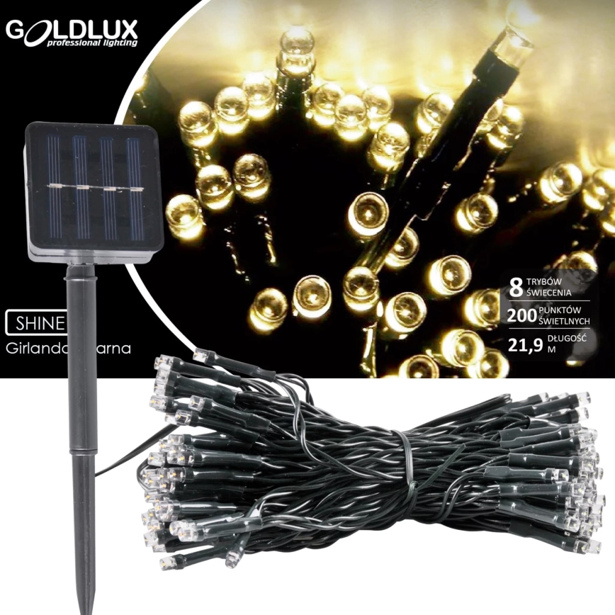 LED solcellsljusslinga SHINE 200xLED/1,2V 21,9 m IP44