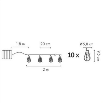 LED Solcell utomhuskedja 10xLED/1,2V 300 mAh 3,8 m IP44