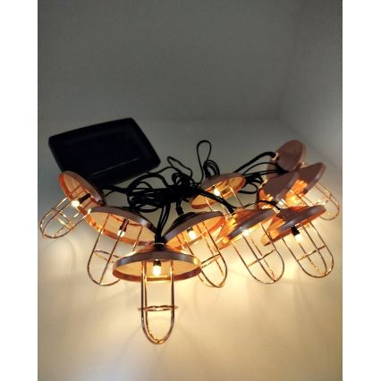 LED solcellsslinga 10xLED/1,2V 300 mAh 3,8 m IP44 kopparfärgad