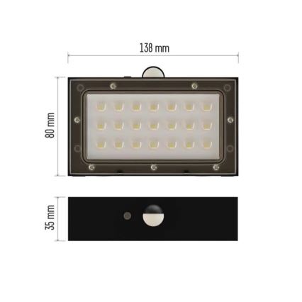 LED Solcellstrålkastare med rörelsesensor LED/3,7V 1200mAh 4000K IP65 svart