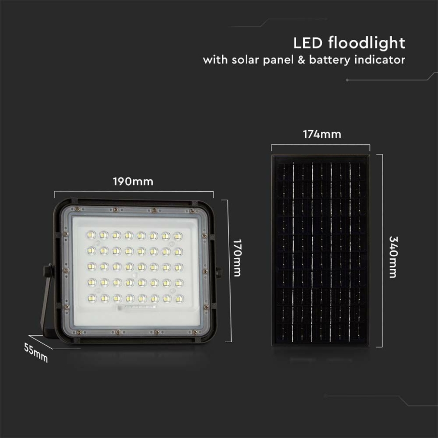 LED Utomhus ljusreglerad solcell reflektor LED/10W/3,2V IP65 4000K svart + fjärrkontroll