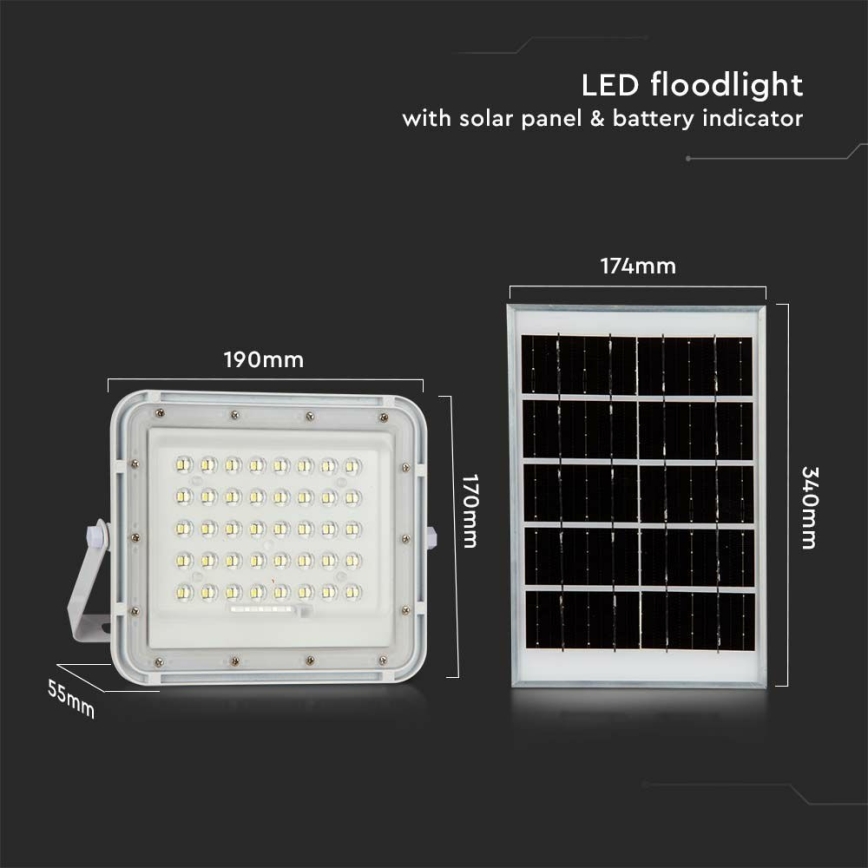 LED Utomhus ljusreglerad solcell reflektor LED/10W/3,2V IP65 4000K vit + fjärrkontroll