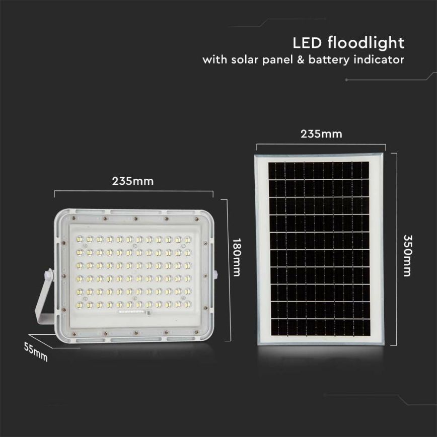 LED Utomhus ljusreglerad solcell strålkastare LED/15W/3,2V IP65 4000K 12000 mAh vit + fjärrkontroll
