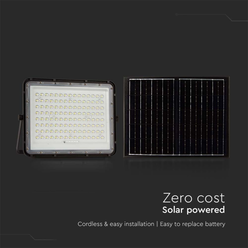 LED Solcellstrålkastare utomhus LED/200W/3,2V 4000K svart IP65 16000 mAh + fjärrkontroll