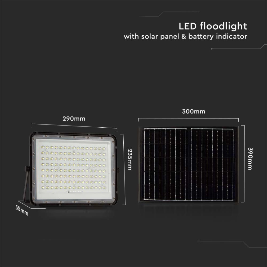 LED Solcellstrålkastare utomhus LED/200W/3,2V 4000K svart IP65 16000 mAh + fjärrkontroll