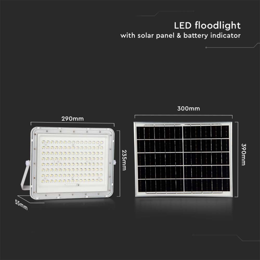 LED Solcellstrålkastare utomhus LED/20W/3,2V 6400K vit IP65 + fjärrkontroll