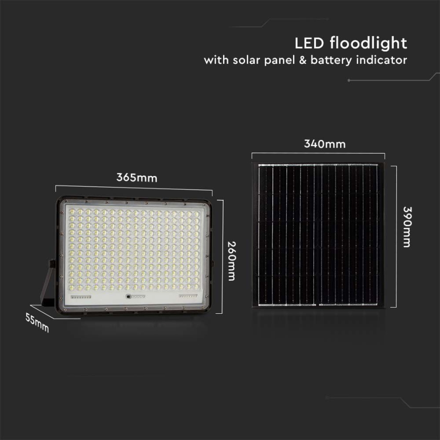 LED Solcellstrålkastare utomhus LED/30W/3,2V 4000K svart IP65 + fjärrkontroll