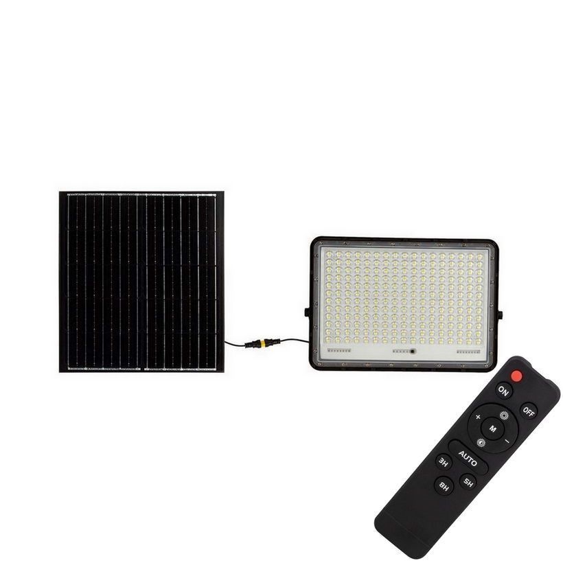 LED Solcellstrålkastare utomhus LED/30W/3,2V 4000K svart IP65 + fjärrkontroll