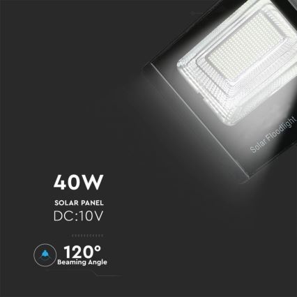 LED Solcellstrålkastare utomhus LED/40W/10V IP65 6000K + fjärrkontroll