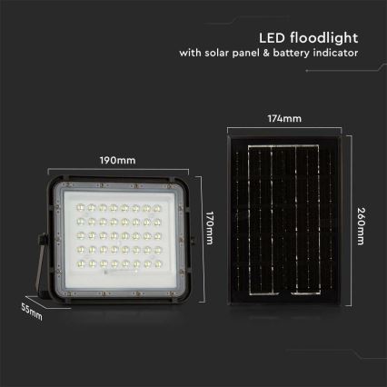 LED Utomhus ljusreglerad solcell strålkastare LED/6W/3,2V IP65 4000K 5000 mAh svart + fjärrkontroll
