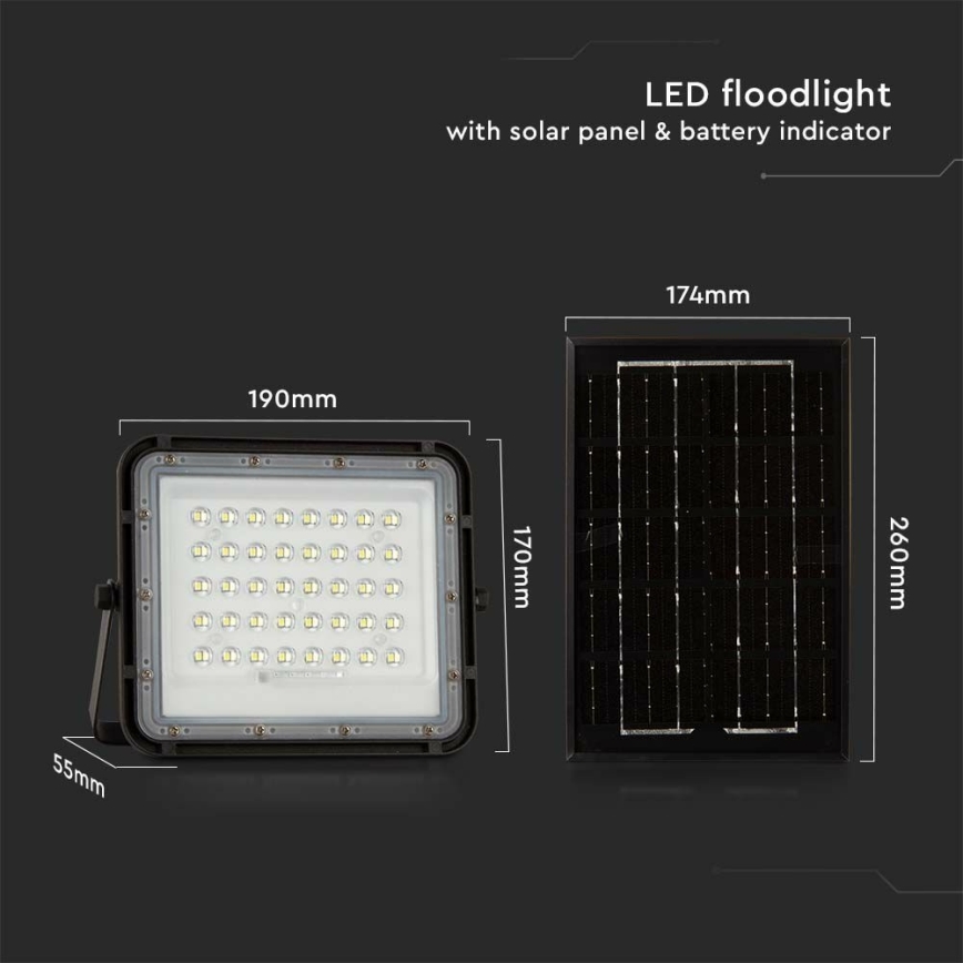 LED Utomhus ljusreglerad solcell strålkastare LED/6W/3,2V IP65 4000K 5000 mAh svart + fjärrkontroll