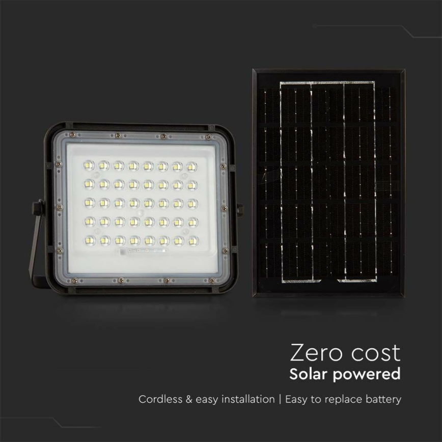 LED Utomhus ljusreglerad solcell strålkastare LED/6W/3,2V IP65 6400K 5000 mAh svart + fjärrkontroll
