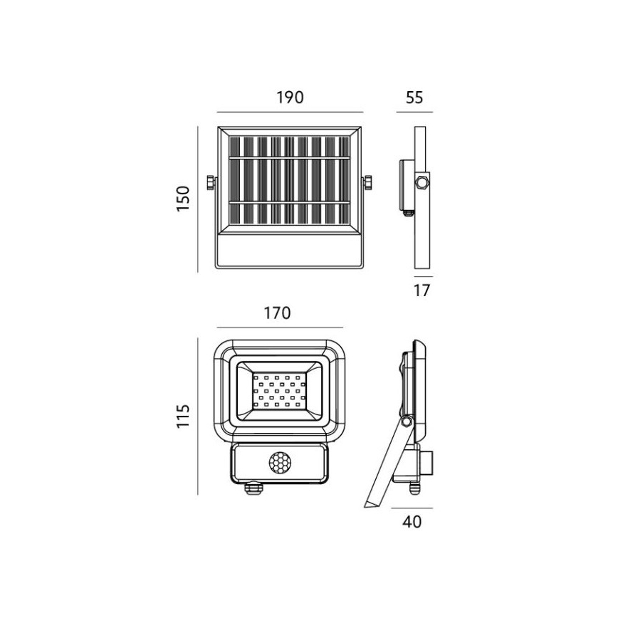 LED Solcellstrålkastare utomhus med sensor LED/10W/3,7V 6500K IP65 2200 mAh