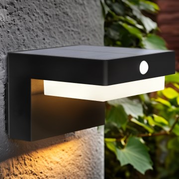 LED Solcellsvägglampa med rörelse- och skymningssensor PALERMO LED/5W/2000 mAh IP54 svart