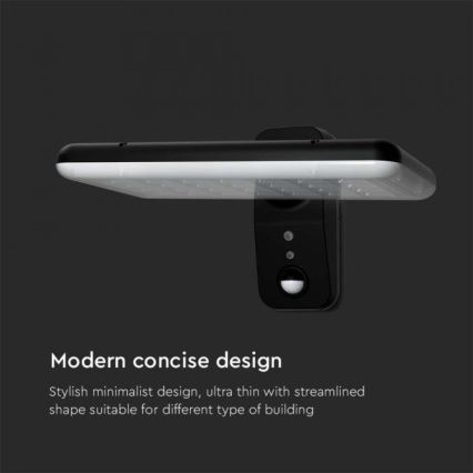 LED solcellsvägglampa med sensor LED/15W/3,2V 4000K/6000K IP65 6000 mAh svart