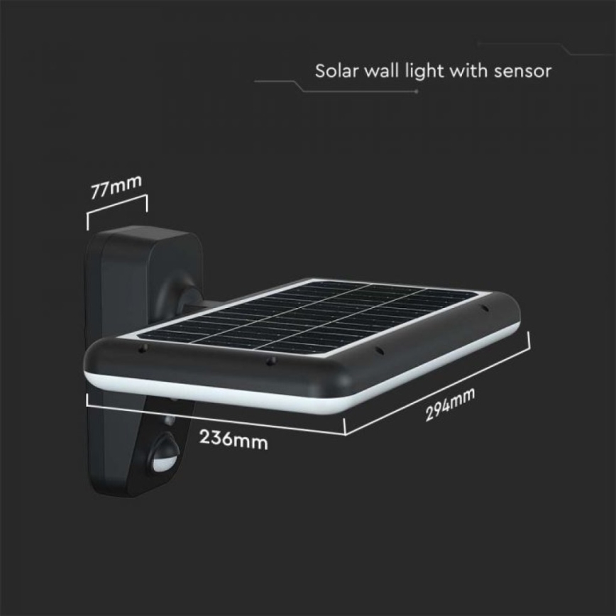 LED solcellsvägglampa med sensor LED/15W/3,2V 4000K/6000K IP65 6000 mAh svart