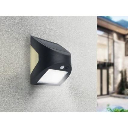 LED solcellsvägglampa med sensor LED/3W/3,7V 3000/4000K 1200 mAh IP54 svart