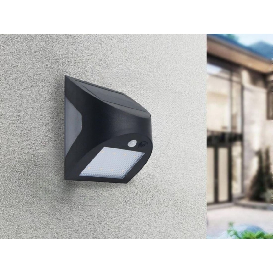 LED solcellsvägglampa med sensor LED/3W/3,7V 3000/4000K 1200 mAh IP54 svart