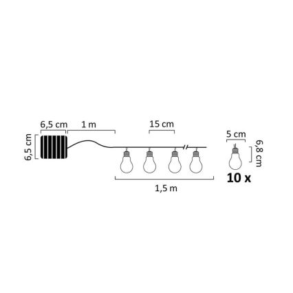 LED sollampa kedja PARTY 10xLED/1,2V IP44