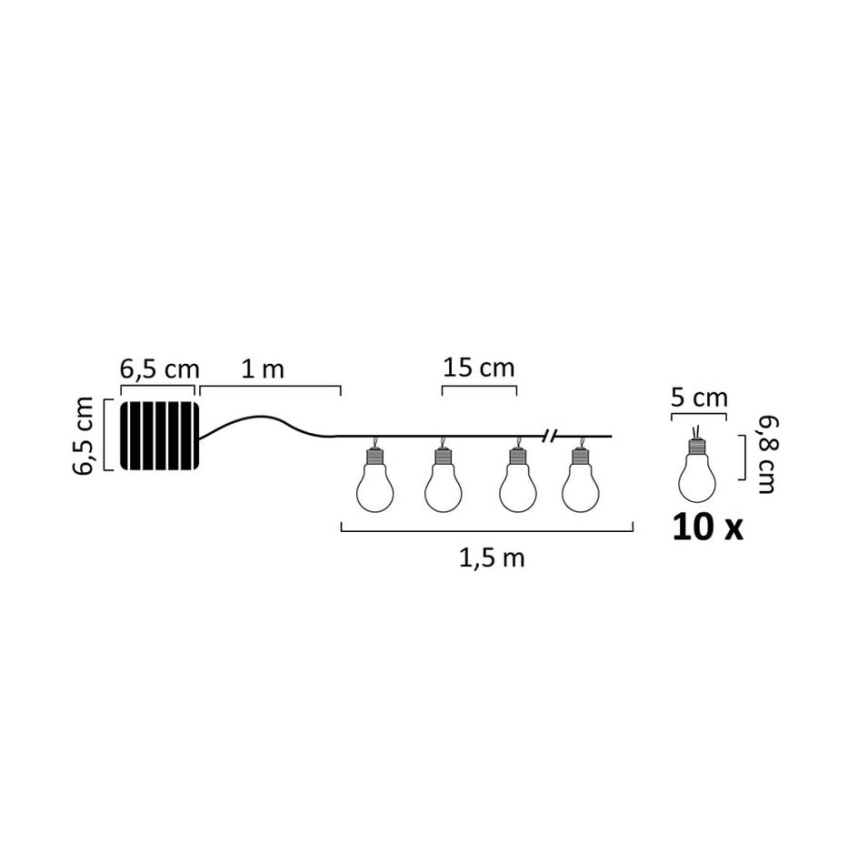 LED sollampa kedja PARTY 10xLED/1,2V IP44