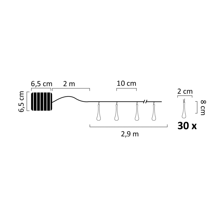 LED solljusslinga ICE 30xLED/1,2V IP44